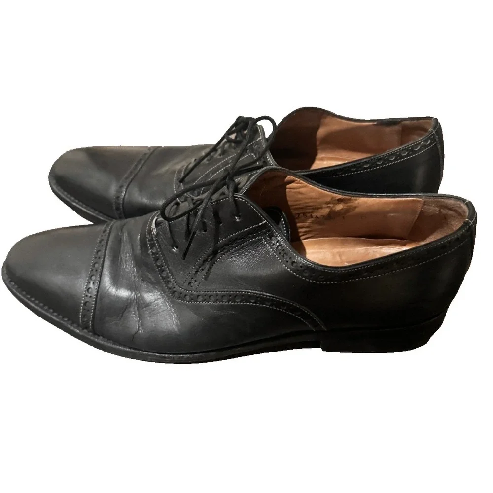Santoni Italy shoes  9.5 Black Leather Brogue Oxford Dress Shoes Wingtip